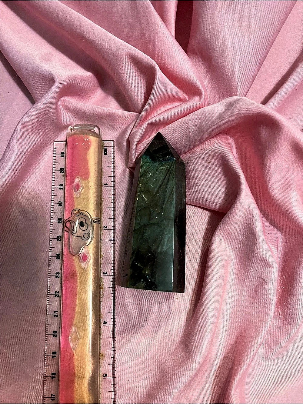 Natural Labradorite Crystal Tower Point Obelisk Pink & Green